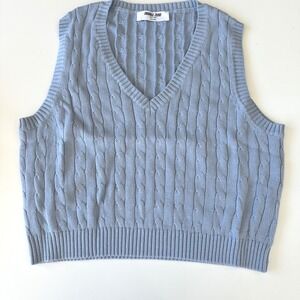 Double Zero Cable Knit Sweater Vest Womens L Blue V Neck Grandmacore